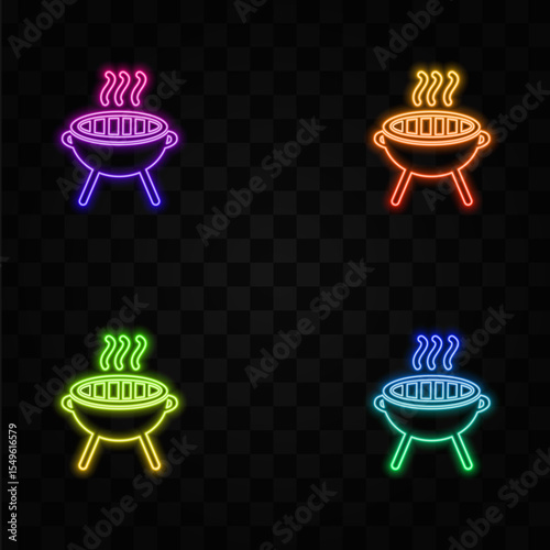 Simple barbecue and symbol icon with smoke or steam logo. neon style.
