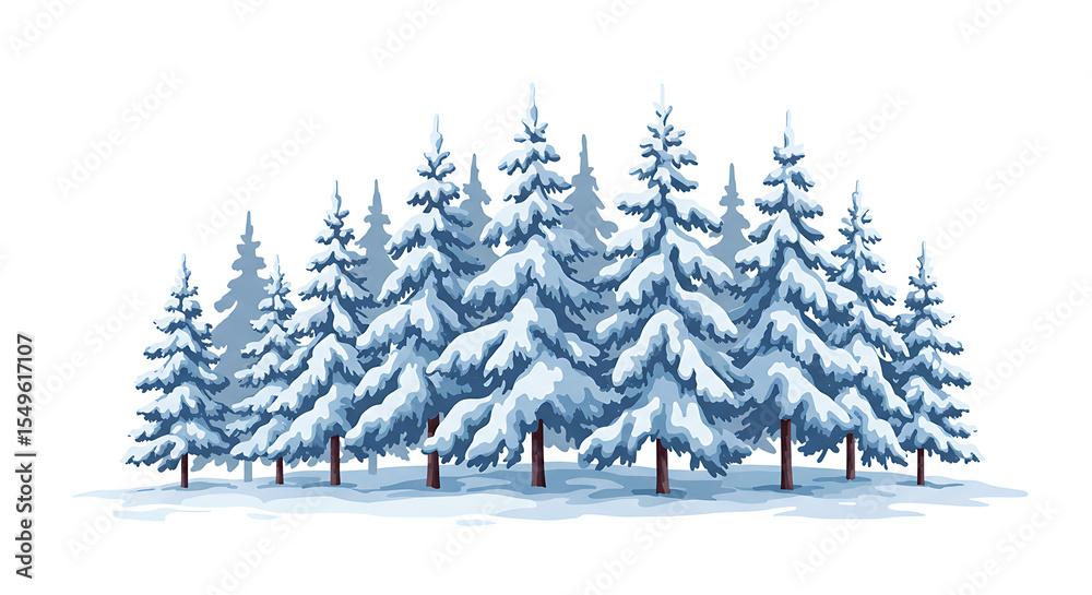 Fototapeta premium Serene Winter Forest Scene Snow Covered Evergreen Trees Snowy Landscape Peaceful Nature Holiday Season Christmas Card Image