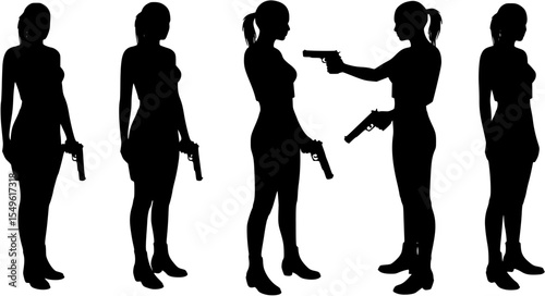 Silhouette Woman Holding Handgun Illustration Expressing Power Theme
