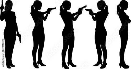 Silhouette Woman Holding Handgun Illustration Expressing Power Theme

