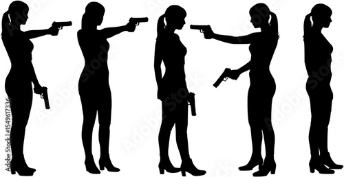 Silhouette Woman Holding Handgun Illustration Expressing Power Theme
