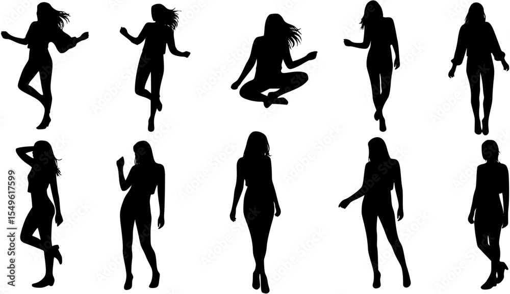 Fototapeta premium Beautiful woman vector silhouette. Beautiful girl body, fashion young sexy person lady illustration 