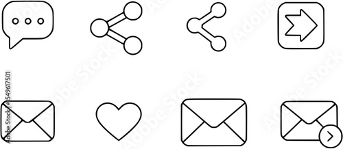 Icons like comment, share, save, like media button. Outline icon heart arrow direct message interface message minimalist
