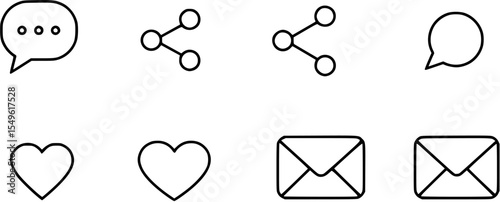 Icons like comment, share, save, like media button. Outline icon heart arrow direct message interface message minimalist
