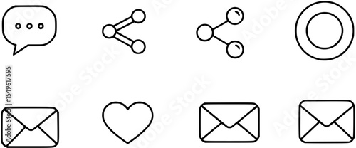 Icons like comment, share, save, like media button. Outline icon heart arrow direct message interface message minimalist
