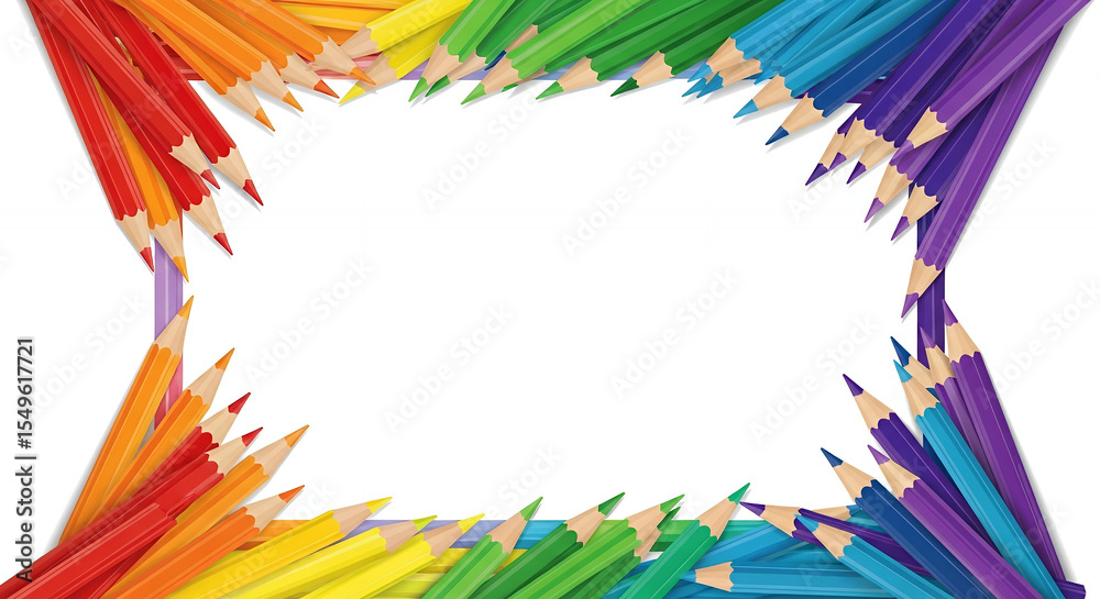 Fototapeta premium Colorful crayon border with empty space for text or image, background for school and art posters