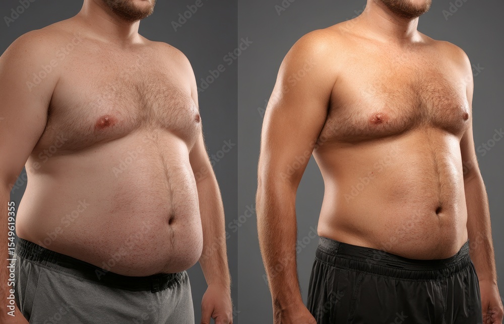 Naklejka premium Body transformation weight loss before and after images fat reduction athletic training 3D visualization