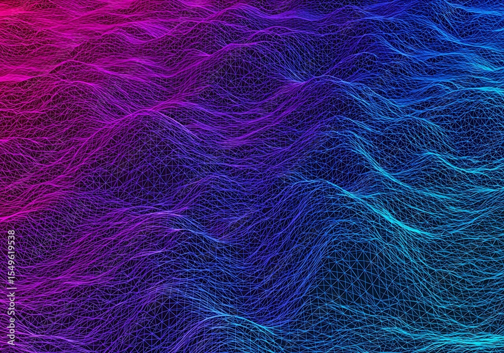 Fototapeta premium Abstract synthwave wave background, neon purple and blue digital landscape, futuristic data visualization texture for tech design