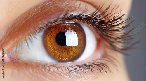 Close-up of human eye with distant horizon sharply focused through pupil, symbolizing vision boundaries and perspective, shallow depth of field. Concept of seeing beyond limits and exploring new horiz