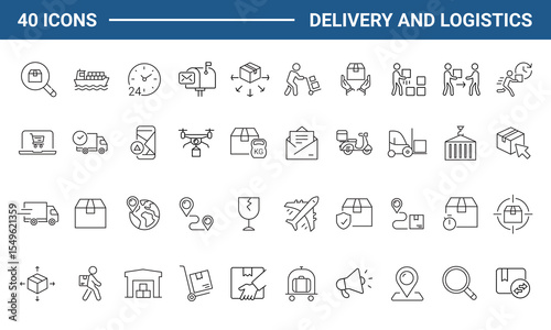 Delivery and Logistic set of web icons in line style. Shipping service icons for web and mobile app. Shipping, logistics, delivery, courier, tracking, refunds and more. Vector illustration