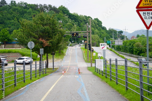 Cyclist Traffic Light and Road Crossing on Bukhangang Trail