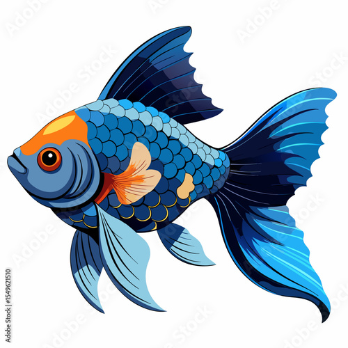 Vector Illustration of Blue Shubunkin – Calico Pattern Fancy Goldfish Design