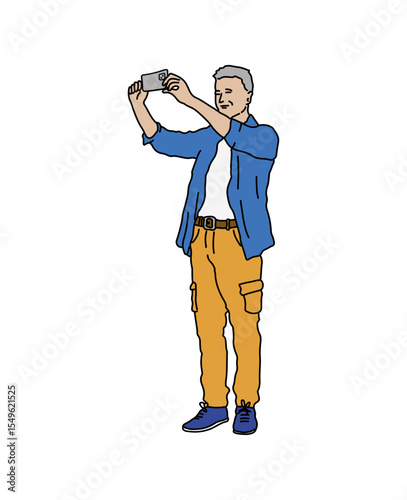 Man Taking a Selfie with Smartphone - SVG