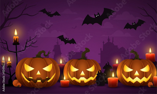 halloween background with pumpkin and bats