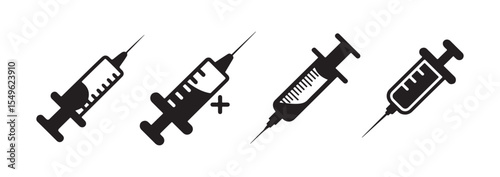 Medical syringe silhouettes set. Syringe icon. Medical injection symbol. Vector illustration eps 10