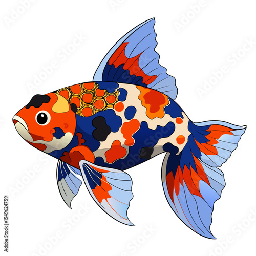 Vector Illustration of Calico Shubunkin – Fancy Goldfish with Long Fins and Bold Markings
