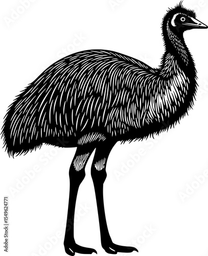 A black silhouette of an ostrich, minimalist digital illustration, high contrast, graphic design
