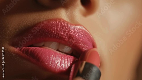 Close-Up of Smooth Lips with Vibrant Pink Lipstick Application