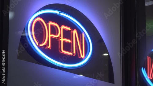 Lit up Neon open sign at restaurant 4k
