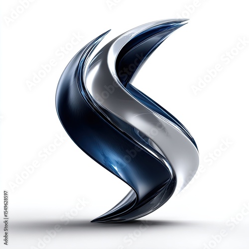 A polished corporate logo with a sleek abstract mark dark blue and silver professional and authoritative isolated on white background