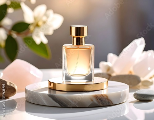 Perfume Bottle with Floral and Crystal Accents