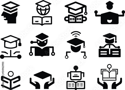 Flat vector icons of environmental awareness: green heart, save the planet, climate strike sign, earth care, nature hand, eco education, future generations, sustainability icon. 