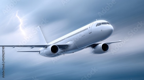 Passenger plane flying past lightning