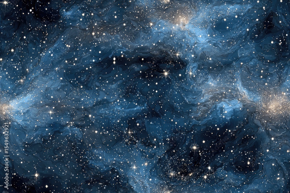 Fototapeta premium Fabric texture seamless pattern background Hand-painted celestial patterns on silk deep navy with silver constellations mystical and elegant