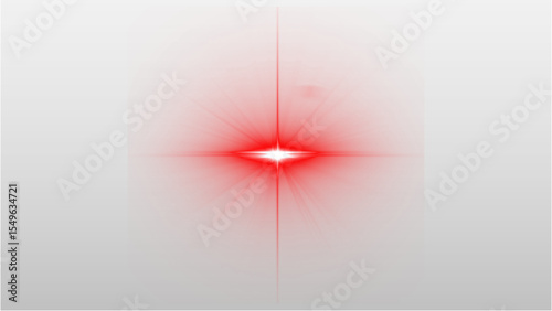 Intense red light source with distinct horizontal and vertical lens flares and transparent background, perfect for alerts, sci-fi, or energetic digital effects.