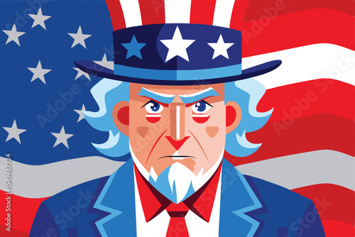 Stylized Uncle Sam Illustration with American Flag Background for Patriotic Themes