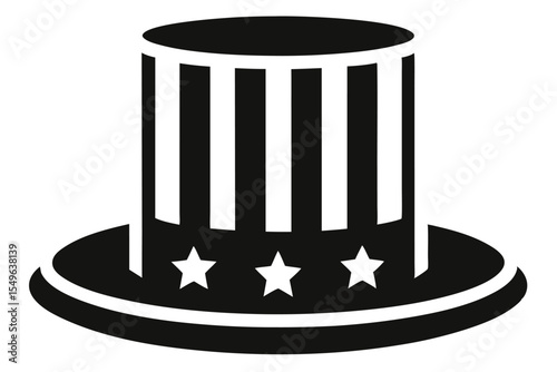Uncle Sam Hat Icon with Stripes and Stars in Black