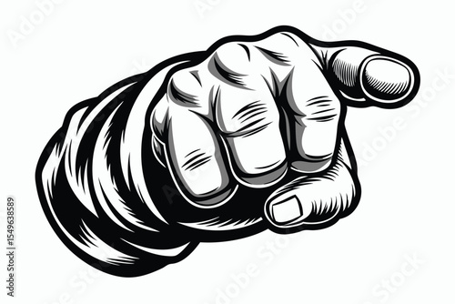 Vintage Style Hand Pointing  on a white background.
