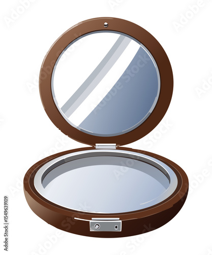 Open Brown Makeup Compact with Cosmetic Powder