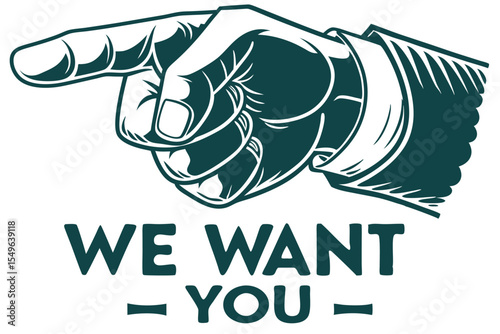 Vintage Style Hand Pointing with We Want You Text Illustration