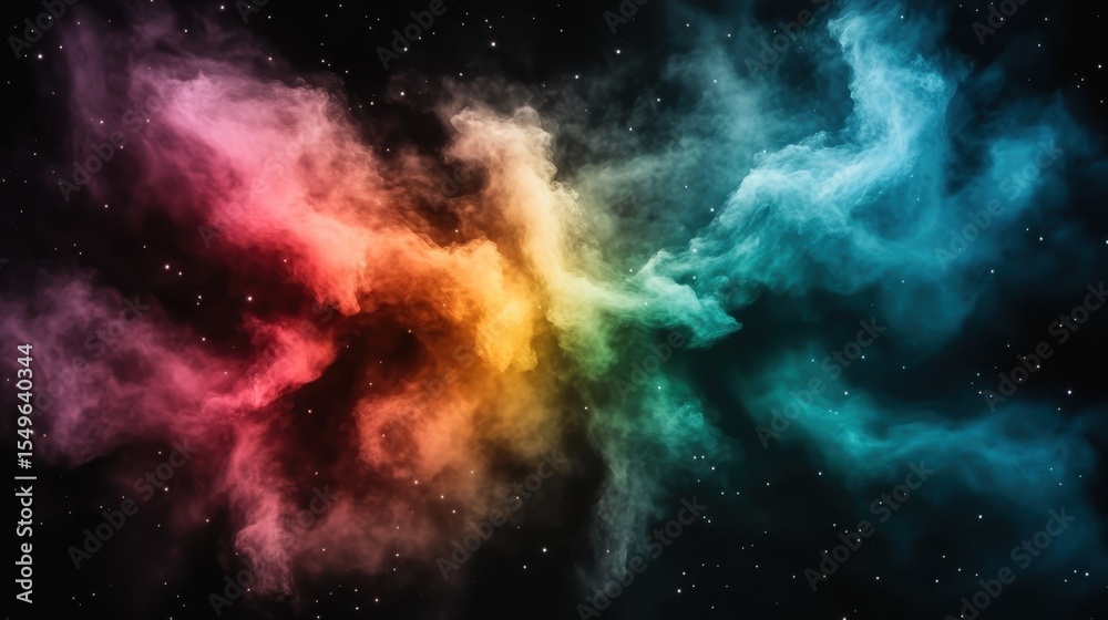 Fototapeta premium A stunning display of colorful nebulous clouds against a starry background, representing the beauty and mystery of the cosmos and the vastness of space exploration.