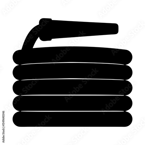 Black silhouette of a coiled fire hose with a nozzle at the top
