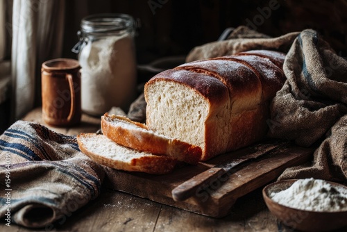 White bread without gluten on a farmhouse table