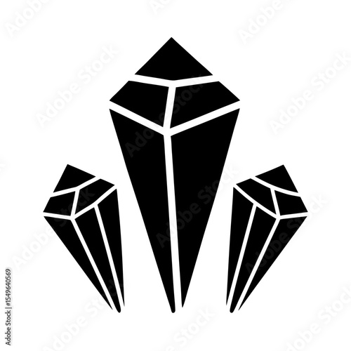 Abstract Black Crystal Cluster with Geometric Facets and Minimalist Design Elements