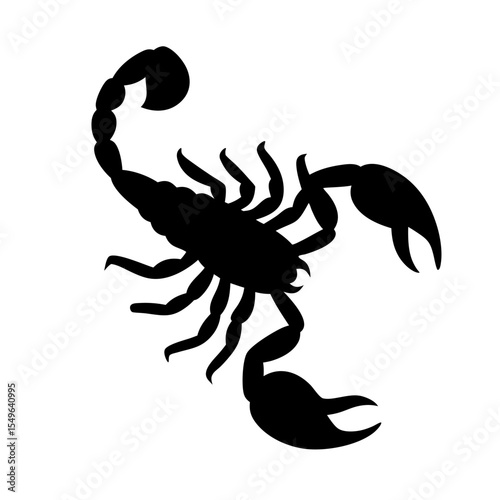 Bold Scorpion Silhouette with Curved Tail and Prominent Claws on White
