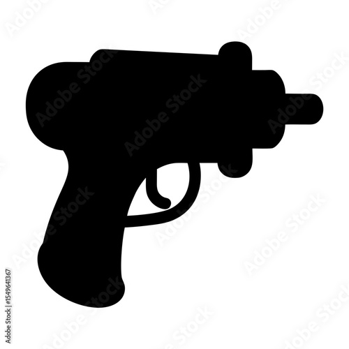 Silhouette of a futuristic ray gun with a round barrel design