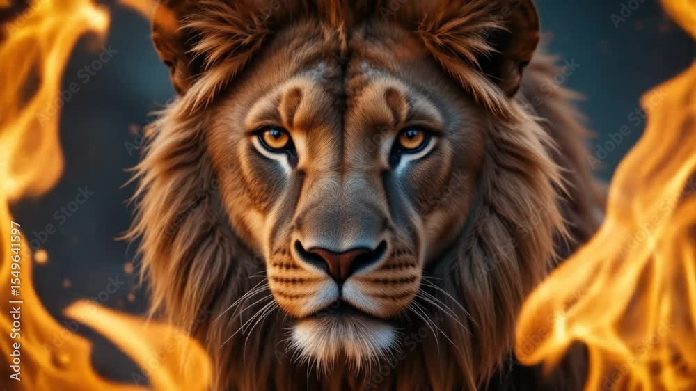Magnificent Lion's Gaze Surrounded by Fiery Flames, a Powerful Visual Experience Magnificent Lion's Gaze Surrounded by Fiery Flames, a Powerful Visual Experience