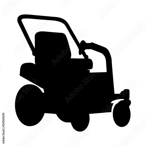 Monochrome silhouette of a modern riding lawnmower for landscape maintenance