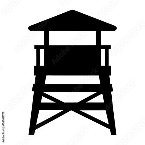 Silhouette of Lifeguard Tower on the Beach, Protecting Swimmers in the Ocean