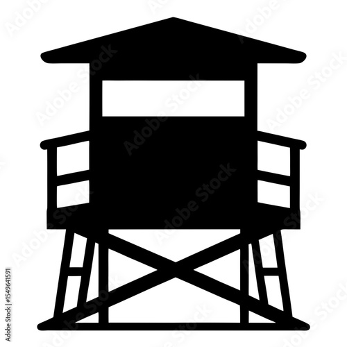A black silhouette of a lifeguard tower on a white background design