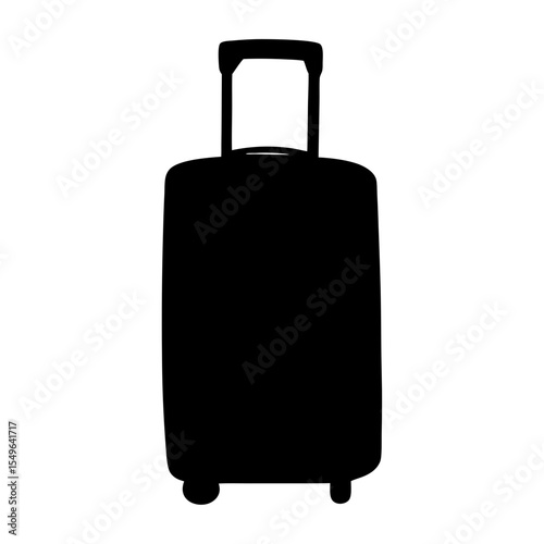 Black silhouette of a wheeled suitcase with extended handle for travelling