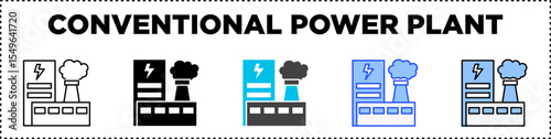 Conventional Power Plant Icon Pack Line Glyph