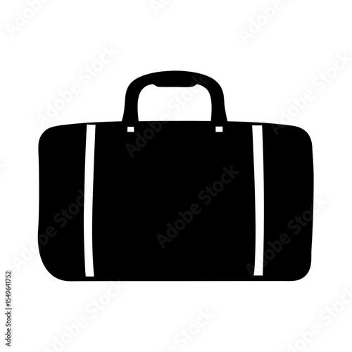 Simple illustration of a black duffel bag with white side accents