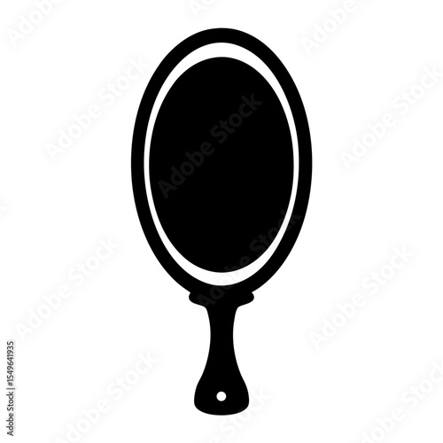 A classic black and white silhouette illustration of a hand mirror