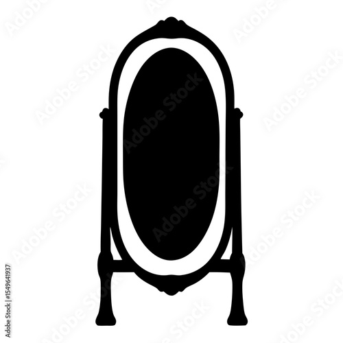 Elegant silhouette of an antique oval standing mirror, vintage home decor