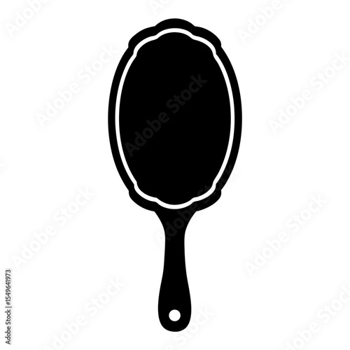 Elegant black and white hand mirror with ornate edges for vanity displays
